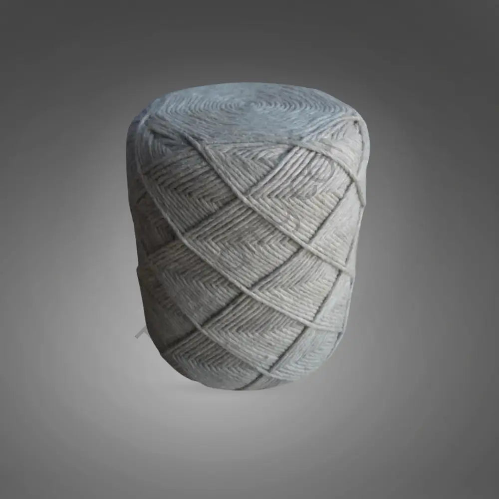 Handwoven gray chevron wool pouf floor seating stool for modern living room decor. - 2