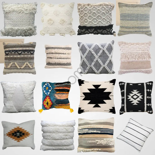 Handwoven Cotton Cushion & Cover 18x18 – Boho Decorative Pillow - Cushions