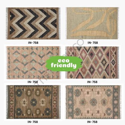 Handwoven geometric jute kilim rug with star pattern for bohemian living room decor. - 4