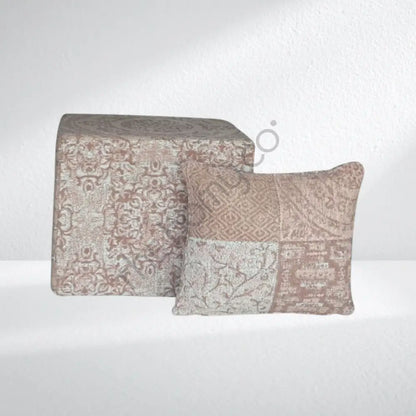 Handwoven vintage pattern fabric square ottoman pouf with matching cushion for bohemian living room decor. - 6