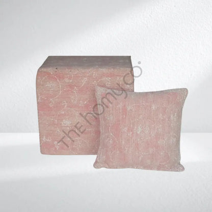 Handwoven vintage pattern fabric square ottoman pouf with matching cushion for bohemian living room decor. - 3