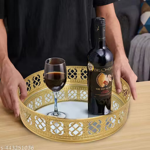 Round Gold Mirror Vanity Tray | Decorative Makeup & Perfume Organizer