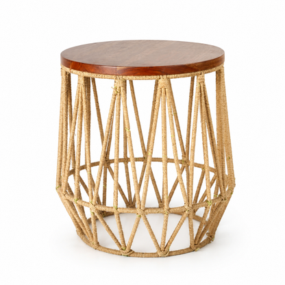 Boho End Table | Natural Wicker Side Table