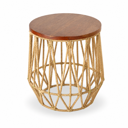 Boho End Table | Natural Wicker Side Table