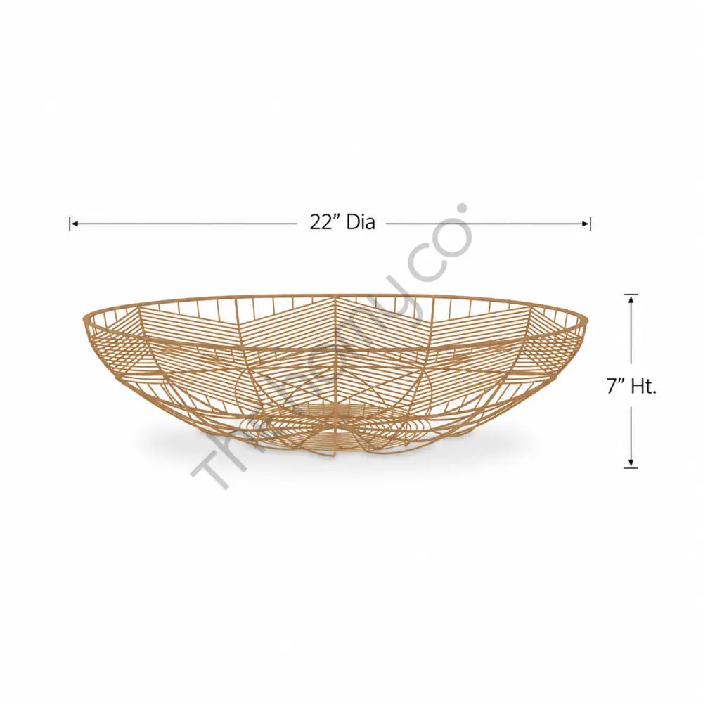 Large gold metal geometric wire basket centerpiece and fruit bowl with modern open wire design. - 3
