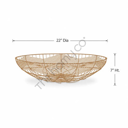 Large gold metal geometric wire basket centerpiece and fruit bowl with modern open wire design. - 3