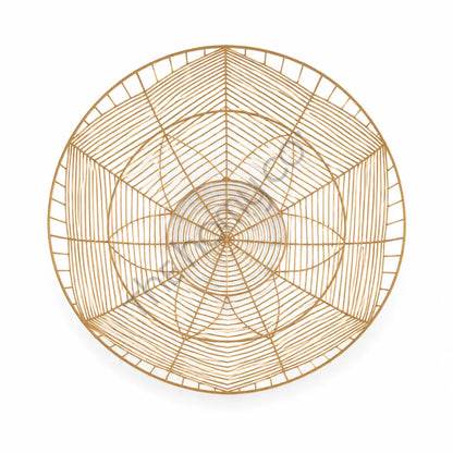 Large gold metal geometric wire basket centerpiece and fruit bowl with modern open wire design. - 2