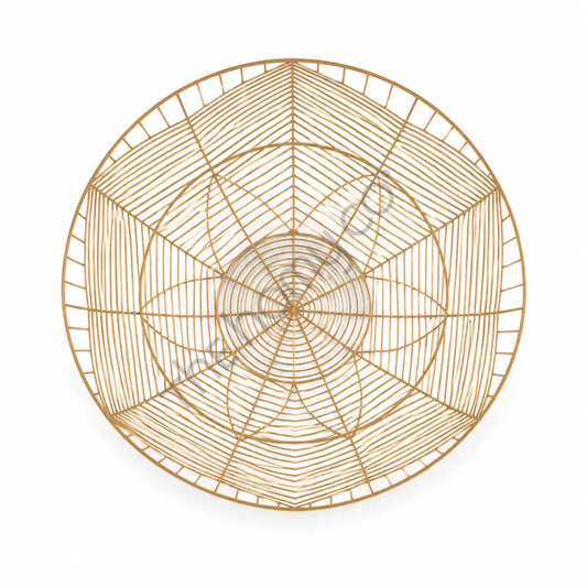 Large gold metal geometric wire basket centerpiece and fruit bowl with modern open wire design. - 2