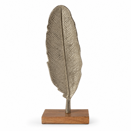 Metal Leaf Sculpture on Wooden Base