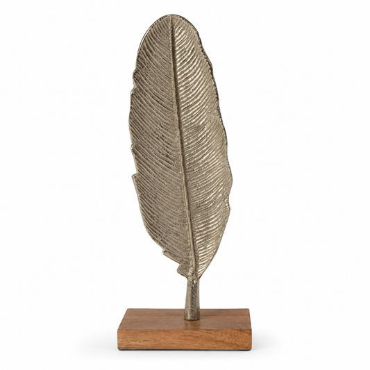 Metal Leaf Sculpture on Wooden Base