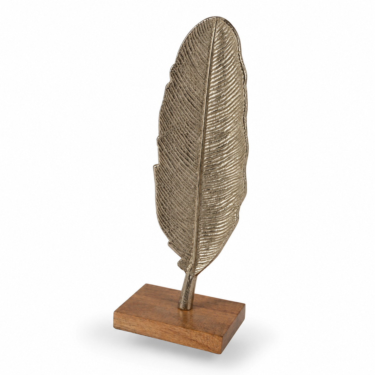 Metal Leaf Sculpture on Wooden Base