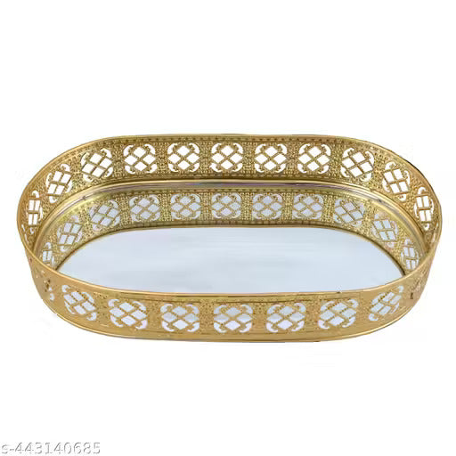 Oval Gold Mirror Vanity Tray | Decorative Makeup & Perfume Organizer