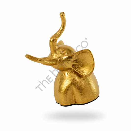 Elegant gold lucky elephant figurine with raised trunk for home and office decor. - 2