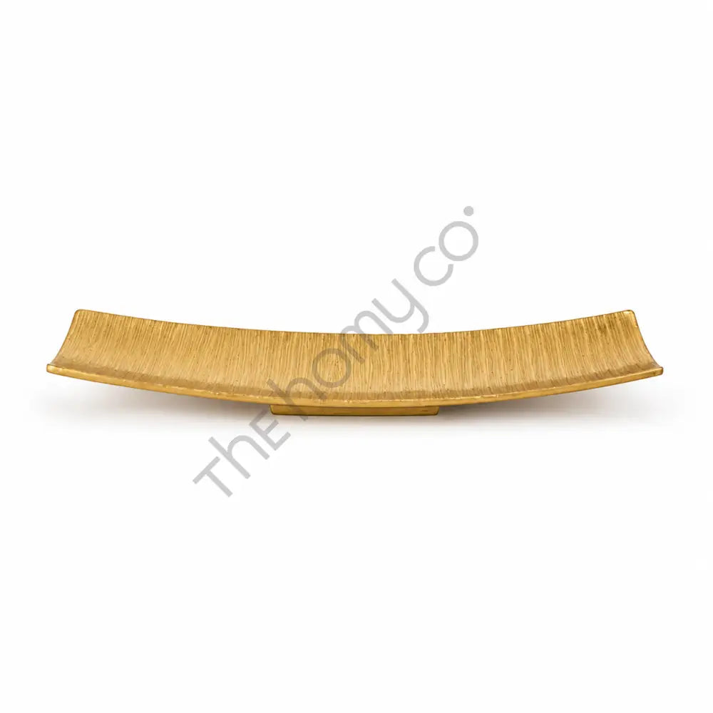 Luxury gold decorative curved serving tray with a textured finish for home centerpiece decor. - 2