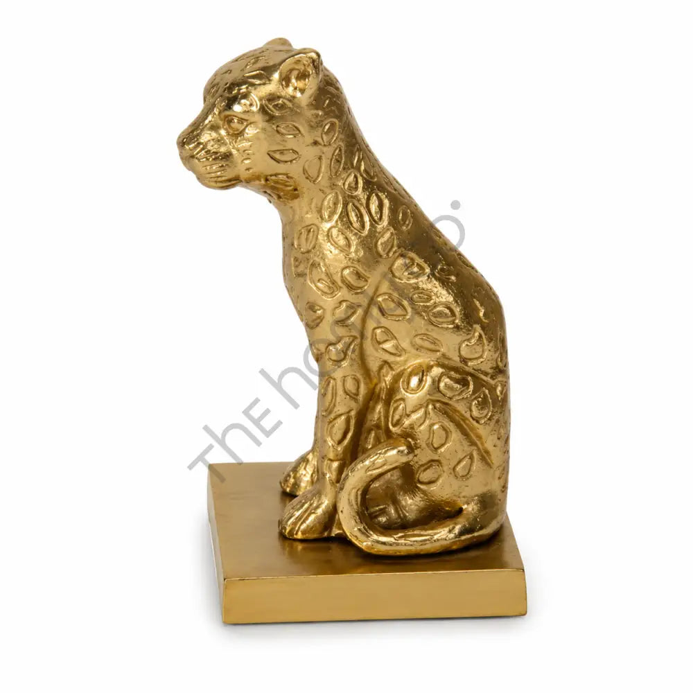 Elegant gold leopard figurine animal sculpture with a metallic finish for luxury home decor.