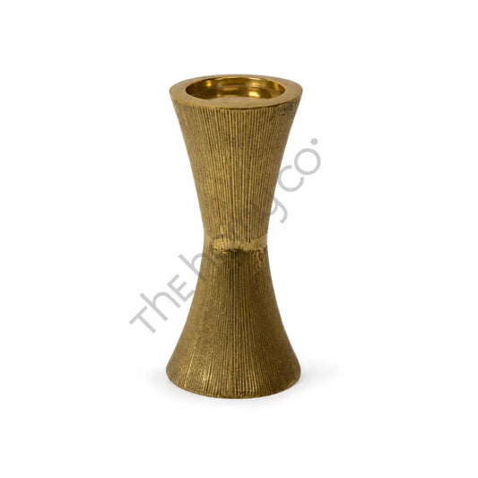 Elegant gold metal candle holder with a modern hourglass silhouette and textured finish for taper candles. - 2