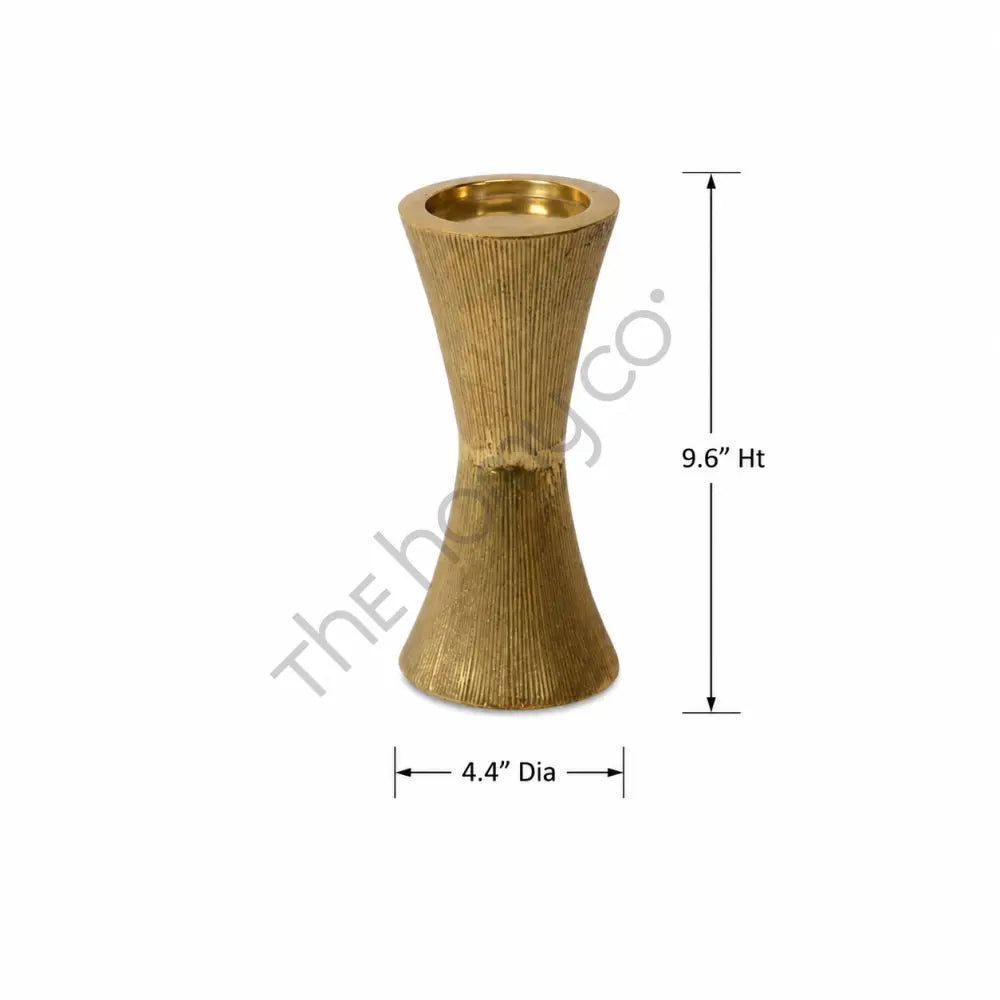 Elegant gold metal candle holder with a modern hourglass silhouette and textured finish for taper candles. - 3