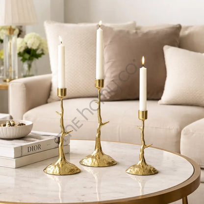 Luxury Gold Taper Candle Holder Set | Decorative Metal Candle Stands for Living Room - Candle Holders