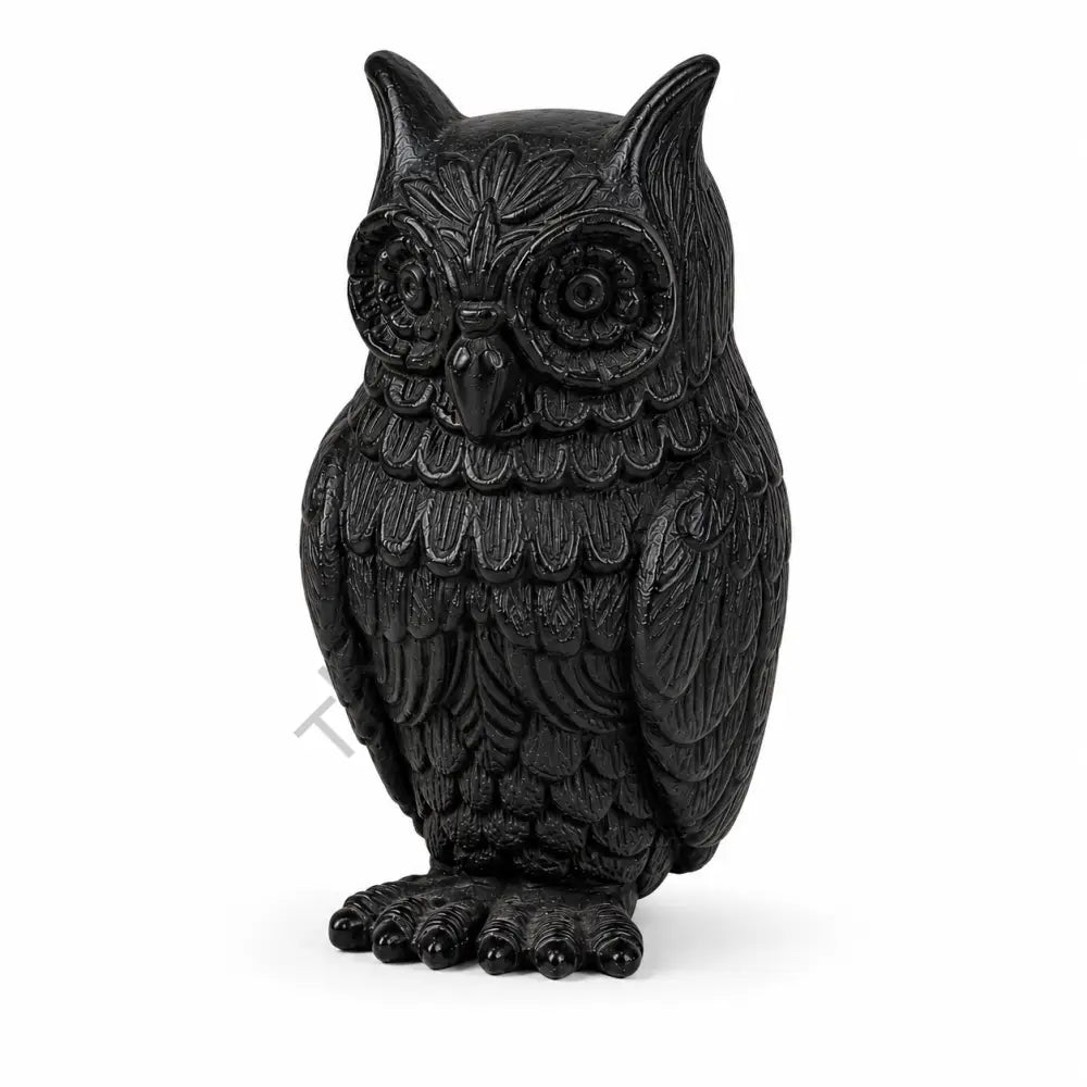 Elegant matte black owl showpiece with intricate feather detailing for modern home and office decor. - 2