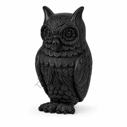 Elegant matte black owl showpiece with intricate feather detailing for modern home and office decor. - 2