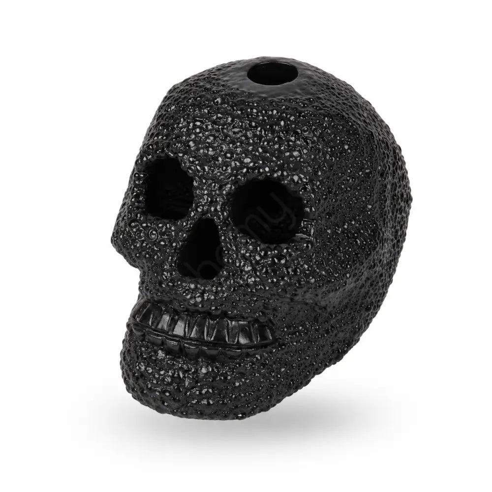 Matte black textured skull showpiece with a unique dotted surface for modern gothic home decor. - 2