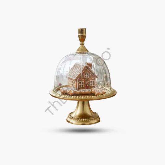 Metal Cake Stand with Glass Dome | Dessert Serving Platter - Cake Stands