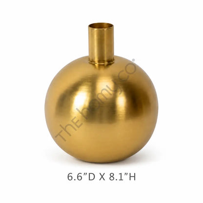 Minimalist round gold metal decorative vase with a smooth metallic finish for modern home decor. - 3
