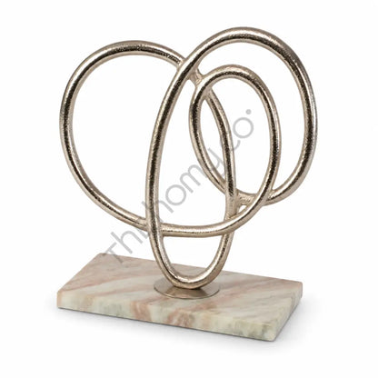 Modern abstract metal ring sculpture on a marble base for contemporary tabletop art decor. - 2