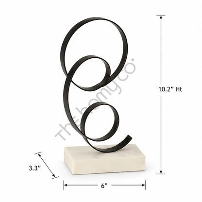 Modern abstract metal sculpture with black circular loops and a solid marble base for contemporary home decor. - 3
