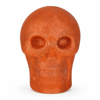 Modern abstract orange textured resin skull sculpture for gothic home decor and Halloween showpiece. - 2