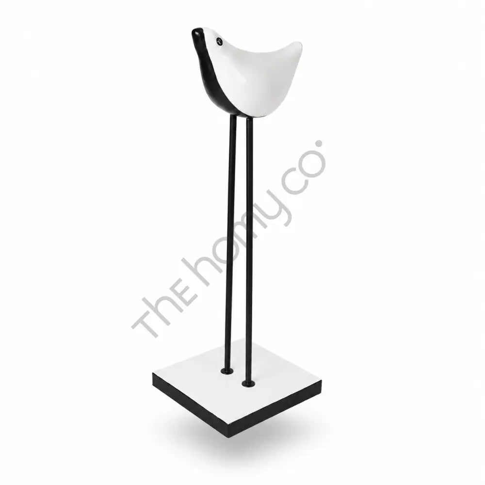 Modern minimalist black and white bird sculpture on a metal stand for tabletop decor. - 2