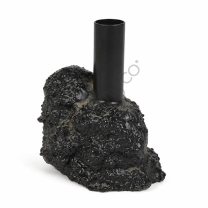 Modern black textured abstract stone vase for minimalist home decor.