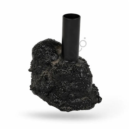 Modern black textured abstract stone vase for minimalist home decor. - 2
