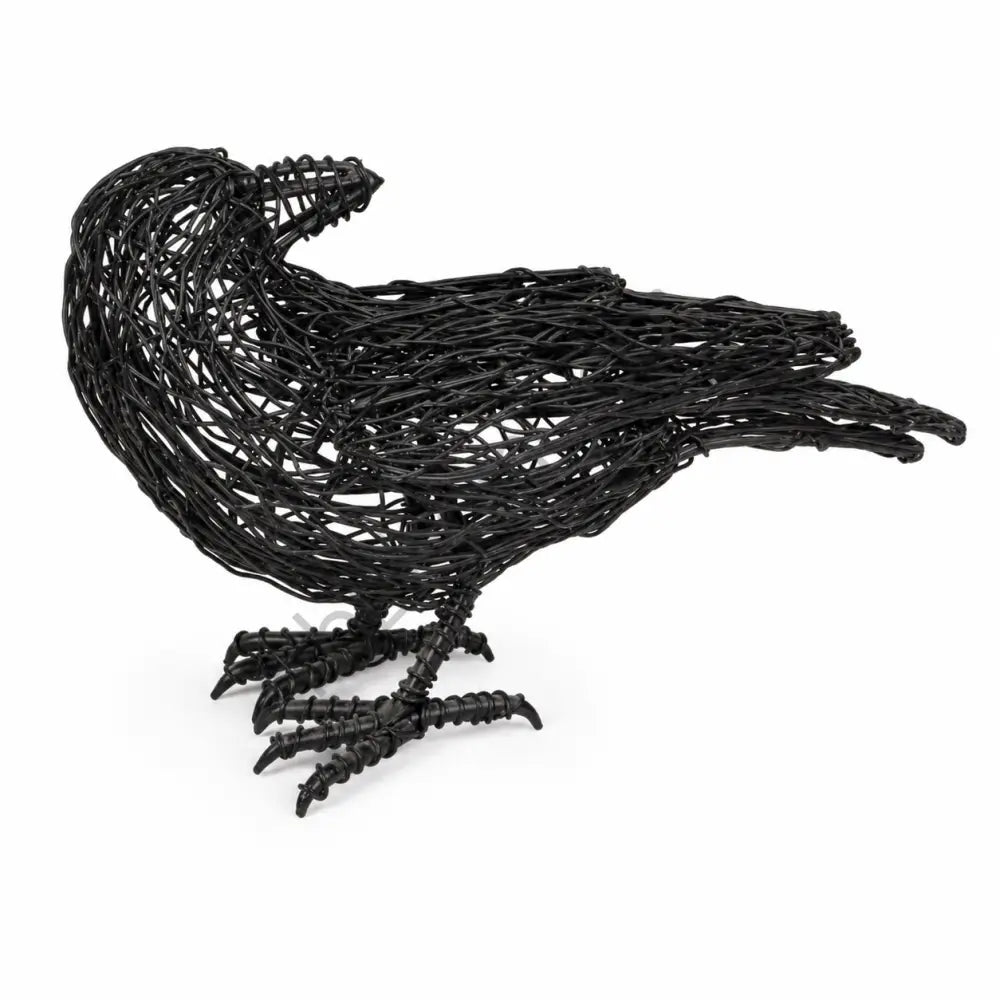Handcrafted matte black wire crow sculpture with a minimalist open-frame design for modern tabletop decor. - 4