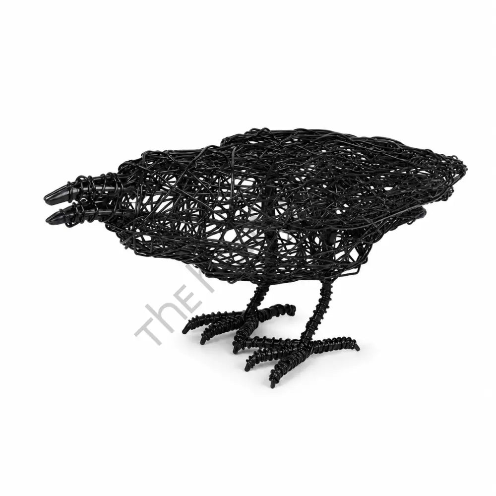 Handcrafted matte black wire crow sculpture with a minimalist open-frame design for modern tabletop decor. - 2