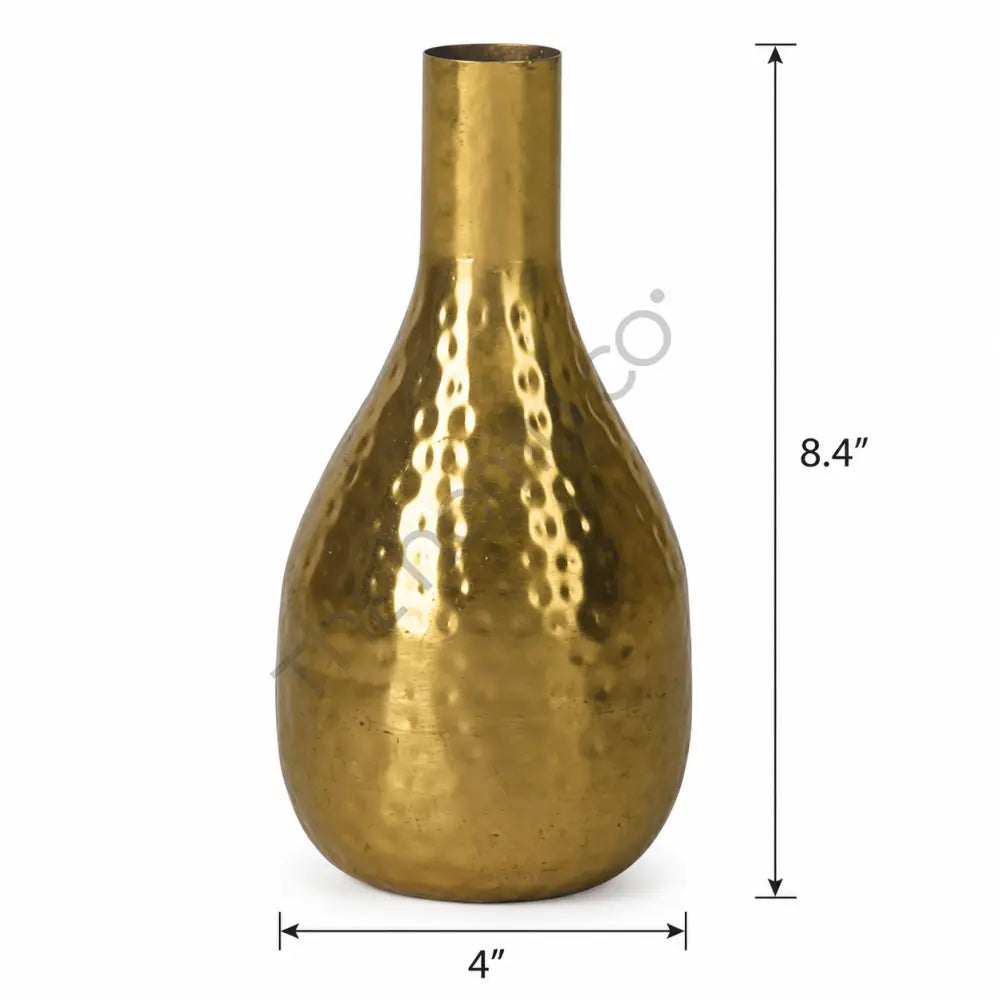 Modern decorative hammered gold metal bottle vase with a textured finish for home decor. - 2