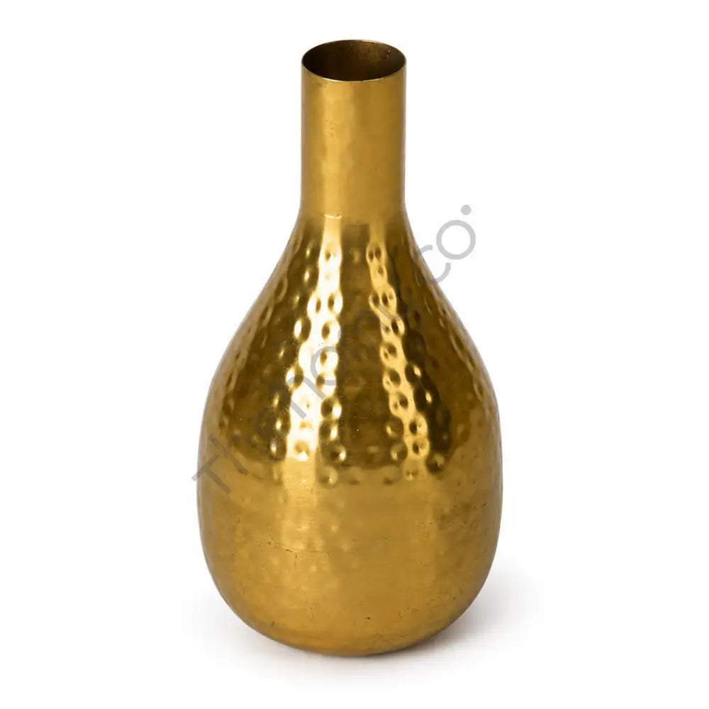 Modern decorative hammered gold metal bottle vase with a textured finish for home decor. - 3