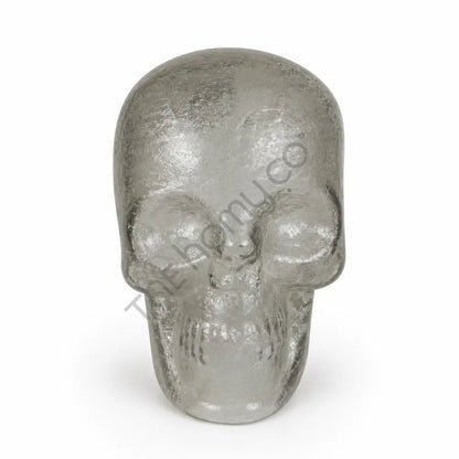 Modern glass skull sculpture with a transparent textured finish for contemporary home decor.