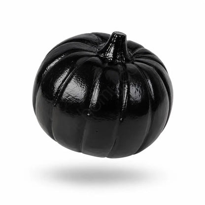 Modern glossy black pumpkin decoration with a sculpted design for minimalist Halloween home decor. - 2
