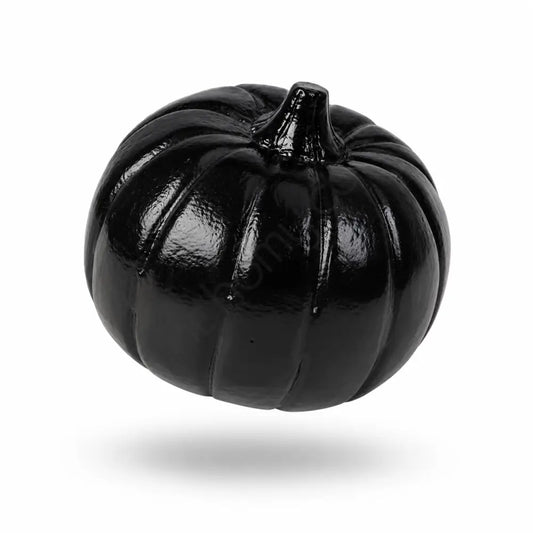 Modern glossy black pumpkin decoration with a sculpted design for minimalist Halloween home decor. - 2