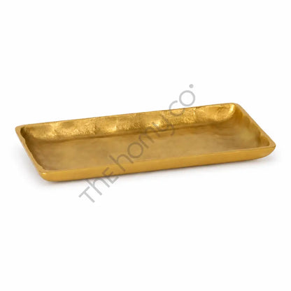 Modern gold rectangular hammered decorative serving tray for home decor and vanity organization. - 2