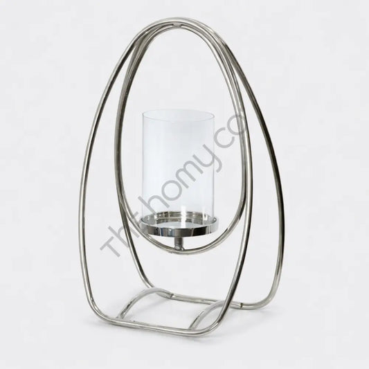 Modern Metal and Glass Candle Holder Lantern with clear glass hurricane for contemporary home decor.