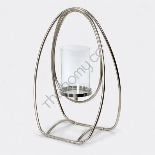 Modern Metal and Glass Candle Holder Lantern with clear glass hurricane for contemporary home decor. - 2