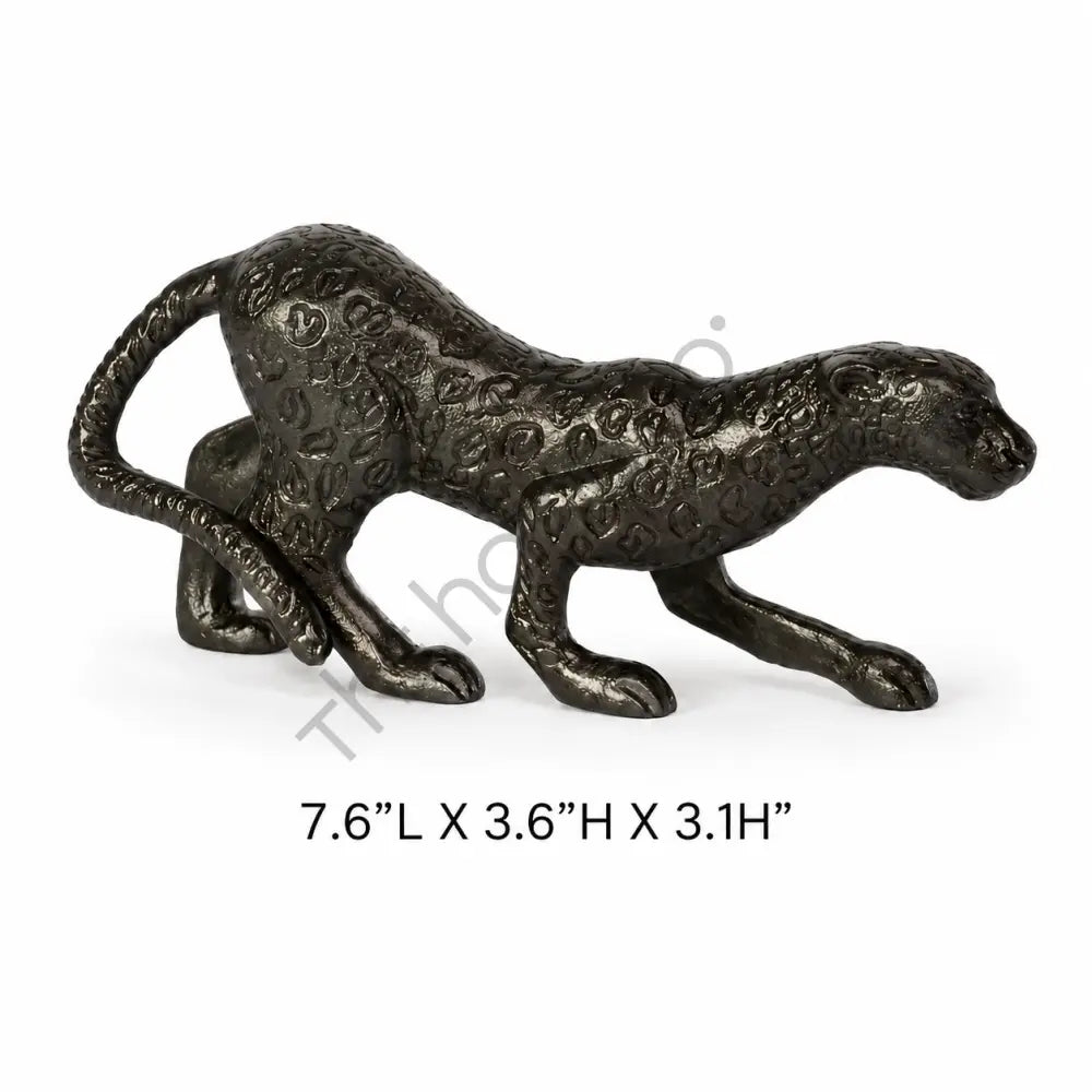 Sleek black metal leopard panther figurine sculpture for modern home and office decor. - 3