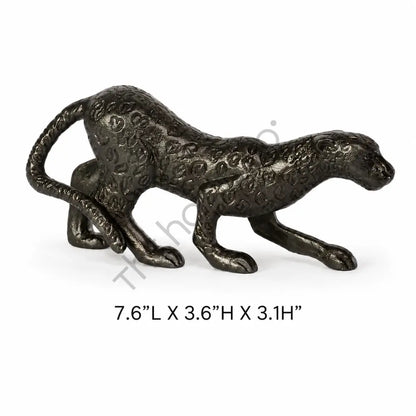 Sleek black metal leopard panther figurine sculpture for modern home and office decor. - 3