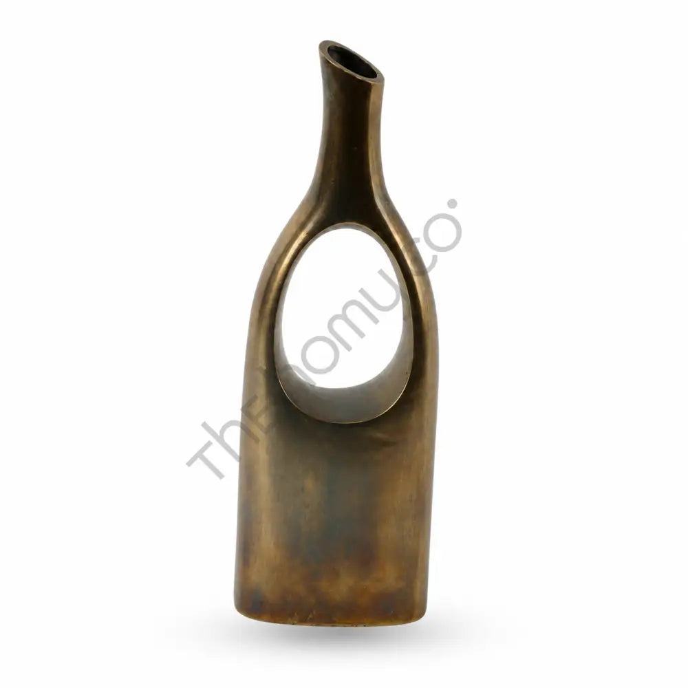 Modern sculptural bronze metal vase with a hollow cut-out design for contemporary home decor. - 2