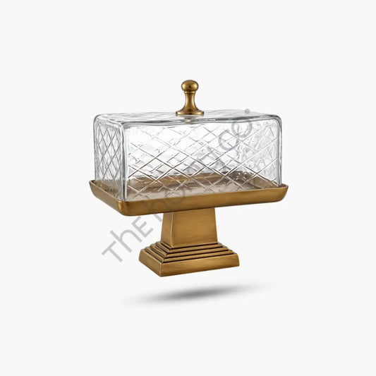Modern Square Cake Stand with Glass Cover | Metal Dessert Serving Stand - Cake Stands