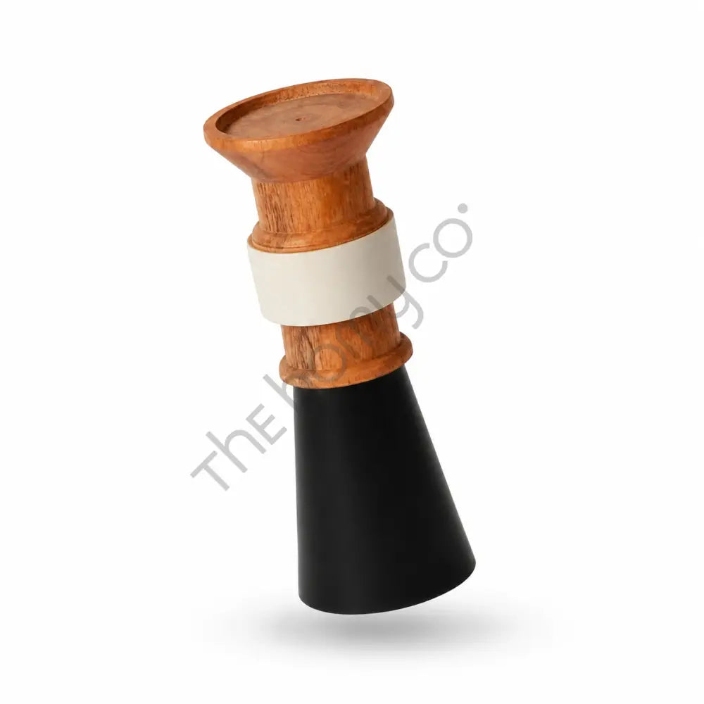 Modern wood and metal contemporary pillar candle stand with a unique layered design for home decor. - 3