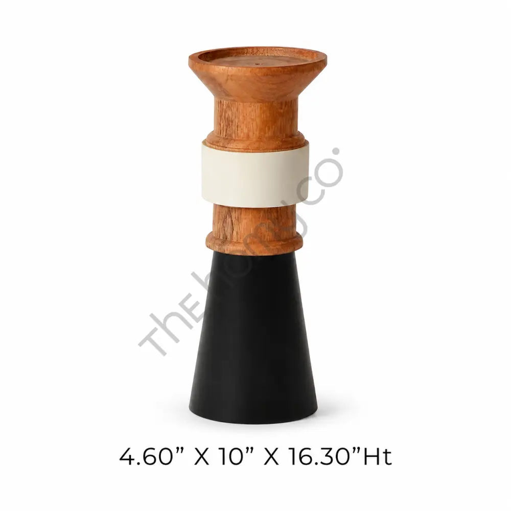 Modern wood and metal contemporary pillar candle stand with a unique layered design for home decor. - 2