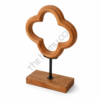 Modern wooden abstract sculpture with a geometric silhouette on a sleek metal stand for contemporary home decor. - 3